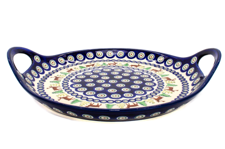Platou rotund cu manere pentru servire Reindeer, ceramica smaltuita, pictat manual, 28,5 / 33,0 cm [3]