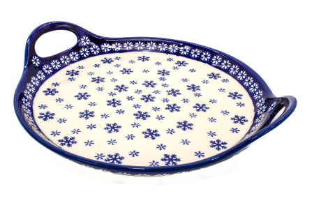 Platou rotund cu manere pentru servire Snowflakes, ceramica smaltuita, pictat manual, 28,5 / 33,0 cm [6]