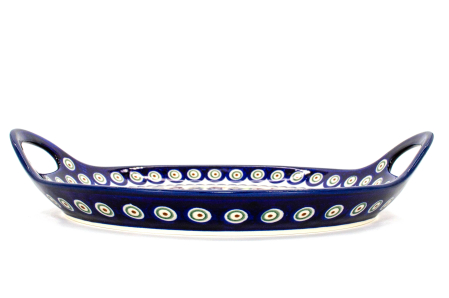 Platou rotund cu manere pentru servire Snowflakes, ceramica smaltuita, pictat manual, 28,5 / 33,0 cm [2]