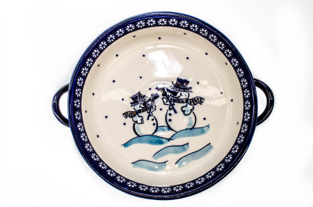 Platou rotund cu manere pentru servire Snowman Pair, ceramica smaltuita, pictat manual, 31,5 x 6,7 cm, volum 1,7 L [3]