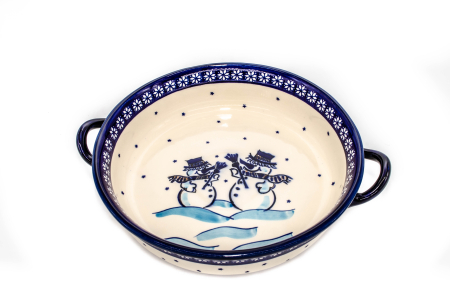 Platou rotund cu manere pentru servire Snowman Pair, ceramica smaltuita, pictat manual, 31,5 x 6,7 cm, volum 1,7 L [0]