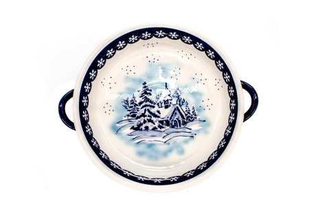 Platou rotund cu manere pentru servire Winter Chapel, ceramica smaltuita, pictat manual, 31,5 x 6,7 cm, volum 1,7 L [1]