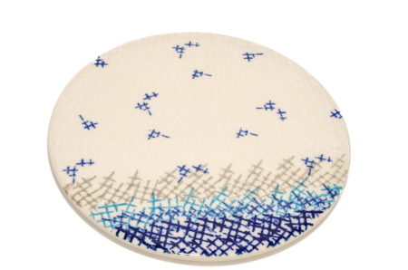 Platouri servire - 2 x Platou rotund pentru branzeturi, Day and Night, ceramica smaltuita, pictat manual, 16,1 cm