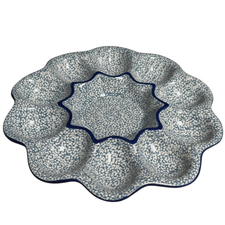 Platou rotund pentru oua Blue Sea , ceramica smaltuita, pictat manual [1]