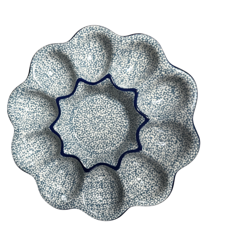 Noutăți. - Platou rotund pentru oua Blue Sea , ceramica smaltuita, pictat manual