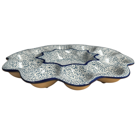 Platou rotund pentru oua Blue Sea , ceramica smaltuita, pictat manual [2]