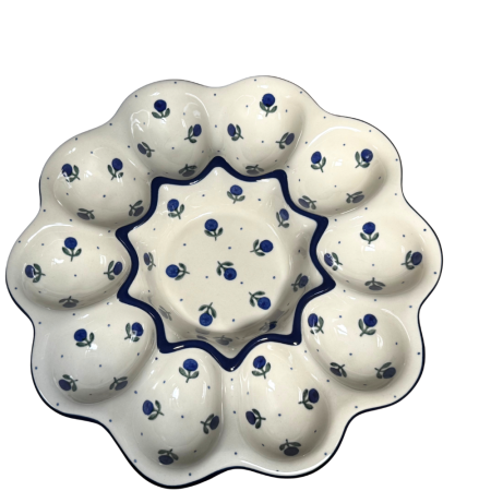 Platou rotund pentru oua Blue Spring, ceramica smaltuita, pictat manual [1]