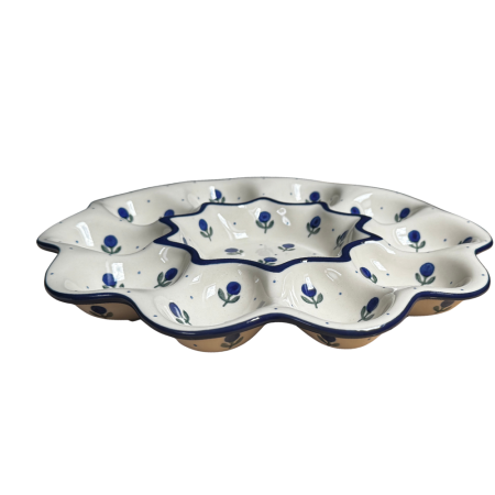 Platou rotund pentru oua Blue Spring, ceramica smaltuita, pictat manual [4]