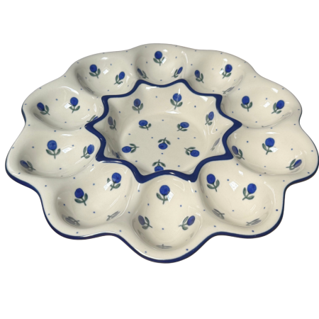 Noutăți. - Platou rotund pentru oua Blue Spring, ceramica smaltuita, pictat manual