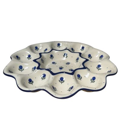 Platou rotund pentru oua Blue Spring, ceramica smaltuita, pictat manual [3]