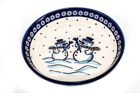 Platou rotund Snowman Pair, ceramica smaltuita, pictat manual, 24,5 cm, volum 1,2 L [0]