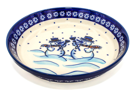 Craciun - Platou rotund Snowman Pair, ceramica smaltuita, pictat manual, 24,5 cm, volum 1,2 L