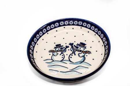 Platou rotund Snowman Pair, ceramica smaltuita, pictat manual, 24,5 cm, volum 1,2 L [1]