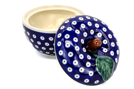 Bomboniera / Recipient cu capac in forma de mar Blue Eyes, ceramica smaltuita, pictat manual, 12,1 x 12,5 cm [1]