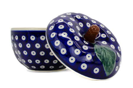 Bomboniera / Recipient cu capac in forma de mar Blue Eyes, ceramica smaltuita, pictat manual, 12,1 x 12,5 cm [2]