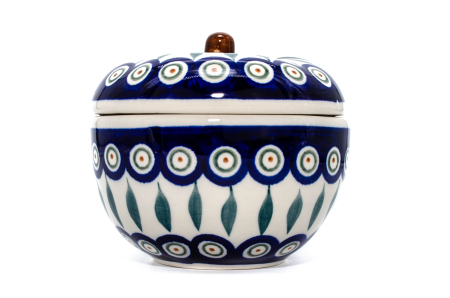 Recipient cu capac in forma de mar Peacock Tear Drops, ceramica smaltuita, pictat manual, 12,1 x 12,5cm [1]