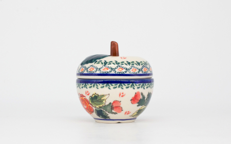 Accesorii decorative ceramica - Recipient cu capac in forma de mar Roses, ceramica smaltuita, pictat manual, 9,2 x  8,7 cm