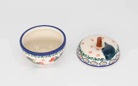 Recipient cu capac in forma de mar Roses, ceramica smaltuita, pictat manual, 9,2 x  8,7 cm [3]
