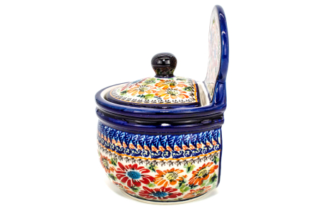 Recipient depozitare cu capac Floral Jungle, ceramica smaltuita, pictat manual,13,6 cm, volum 700 ml [2]