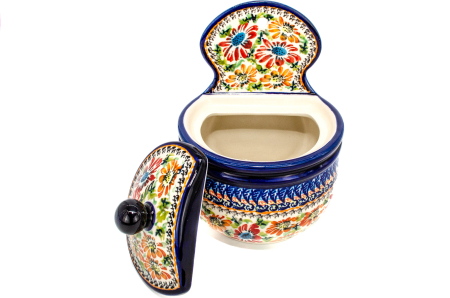 Recipient depozitare cu capac Floral Jungle, ceramica smaltuita, pictat manual,13,6 cm, volum 700 ml [4]