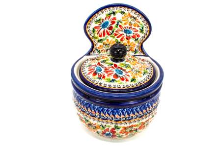 Recipient depozitare cu capac Floral Jungle, ceramica smaltuita, pictat manual,13,6 cm, volum 700 ml [0]