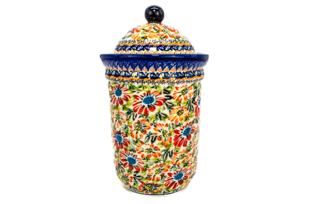 Recipient depozitare cu capac Flower Jungle, ceramica smaltuita, pictat manual, 16,5 x 16,5 cm , Volum 2 L [1]