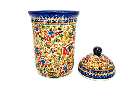 Recipient depozitare cu capac Flower Jungle, ceramica smaltuita, pictat manual, 16,5 x 16,5 cm , Volum 2 L [4]