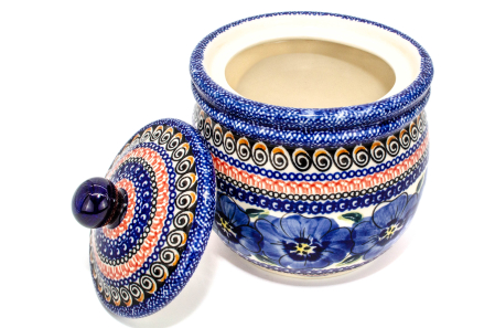 Recipient depozitare cu capac Hibiscus Drops ceramica smaltuita, pictat manual,14,5 cm, volum 1 L [3]