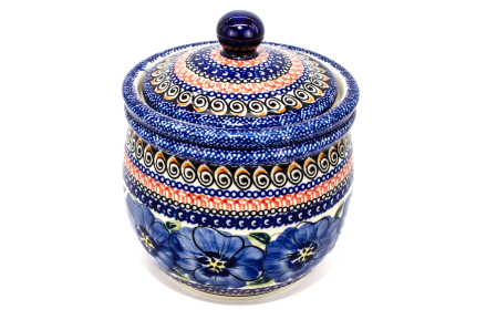 Recipient depozitare cu capac Hibiscus Drops ceramica smaltuita, pictat manual,14,5 cm, volum 1 L [0]