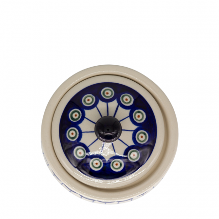 Recipient depozitare cu capac Peacock Eyes, ceramica smaltuita, pictat manual, 17,0 x 14,5 cm [4]