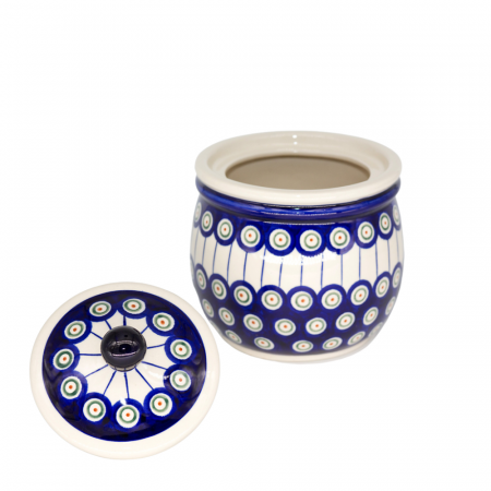 Recipient depozitare cu capac Peacock Eyes, ceramica smaltuita, pictat manual, 17,0 x 14,5 cm [1]