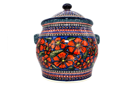 Recipient depozitare cu capac Poppy Bouquet, ceramica smaltuita, pictat manual, volum 5 L [0]