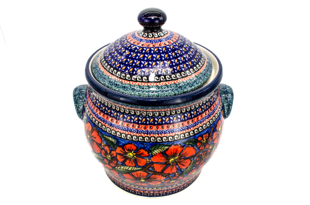 Recipient depozitare cu capac Poppy Bouquet, ceramica smaltuita, pictat manual, volum 5 L [3]