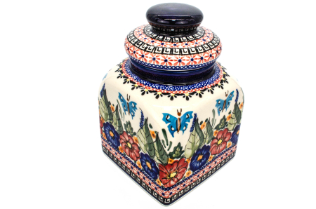 Recipient depozitare cu capac Poppy Fountain, ceramica smaltuita, pictat manual, 20,0 x 12,0 cm [0]