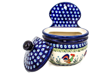 Recipient depozitare cu capac Vintage Rooster ceramica smaltuita, pictat manual,13,6 cm, volum 700 ml [1]
