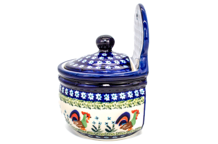 Recipient depozitare cu capac Vintage Rooster ceramica smaltuita, pictat manual,13,6 cm, volum 700 ml [4]