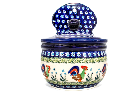 Recipient depozitare cu capac Vintage Rooster ceramica smaltuita, pictat manual,13,6 cm, volum 700 ml [0]