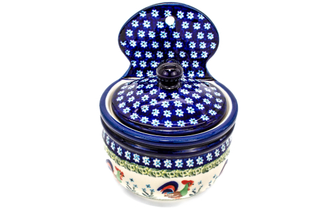 Recipient depozitare cu capac Vintage Rooster ceramica smaltuita, pictat manual,13,6 cm, volum 700 ml [3]