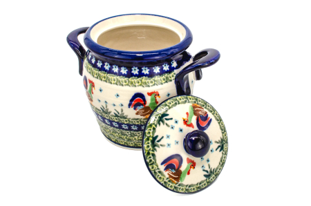 Recipient depozitare cu capac Vintage Rooster, ceramica smaltuita, pictat manual, 15,2 x 17,8 cm [1]