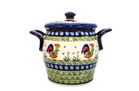 Recipient depozitare cu capac Vintage Rooster, ceramica smaltuita, pictat manual, 15,2 x 17,8 cm [0]