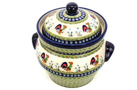 Recipient depozitare cu capac Vintage Rooster, ceramica smaltuita, pictat manual, volum 4 L [3]