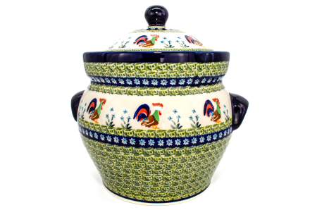 Recipient depozitare cu capac Vintage Rooster, ceramica smaltuita, pictat manual, volum 4 L [0]