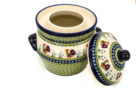 Recipient depozitare cu capac Vintage Rooster, ceramica smaltuita, pictat manual, volum 4 L [5]