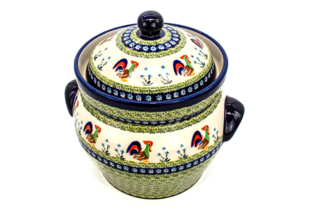 Recipient depozitare cu capac Vintage Rooster, ceramica smaltuita, pictat manual, volum 4 L [4]