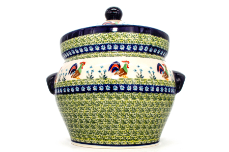 Recipient depozitare cu capac Vintage Rooster, ceramica smaltuita, pictat manual, volum 4 L [2]