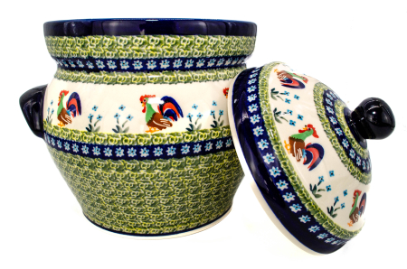 Recipient depozitare cu capac Vintage Rooster, ceramica smaltuita, pictat manual, volum 4 L [1]