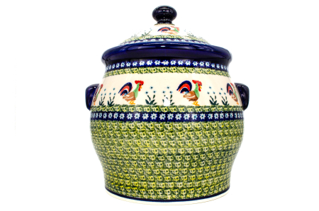 Recipient depozitare cu capac Vintage Rooster, ceramica smaltuita, pictat manual, volum 5 L [0]