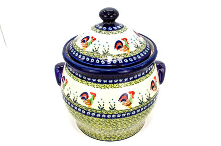 Recipient depozitare cu capac Vintage Rooster, ceramica smaltuita, pictat manual, volum 5 L [3]
