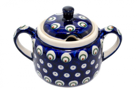 Recipient pentru zahar Blue Peacock Eyes, ceramica smaltuita, pictat manual, 350 ml [4]