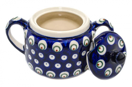Recipient pentru zahar Blue Peacock Eyes, ceramica smaltuita, pictat manual, 350 ml [5]